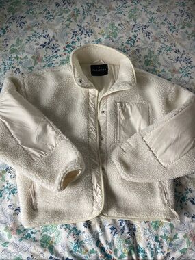 Fabletics Cream Sherpa Jacket with Nylon Accents
